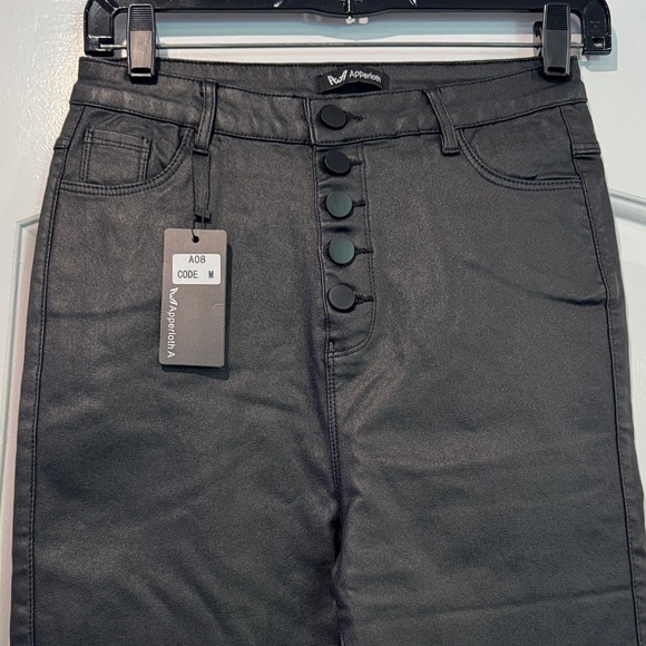 🔵 NWT Apperloth Womens Black Coated High Rise Skinny Ankle Pants Size Medium - Picture 3 of 10